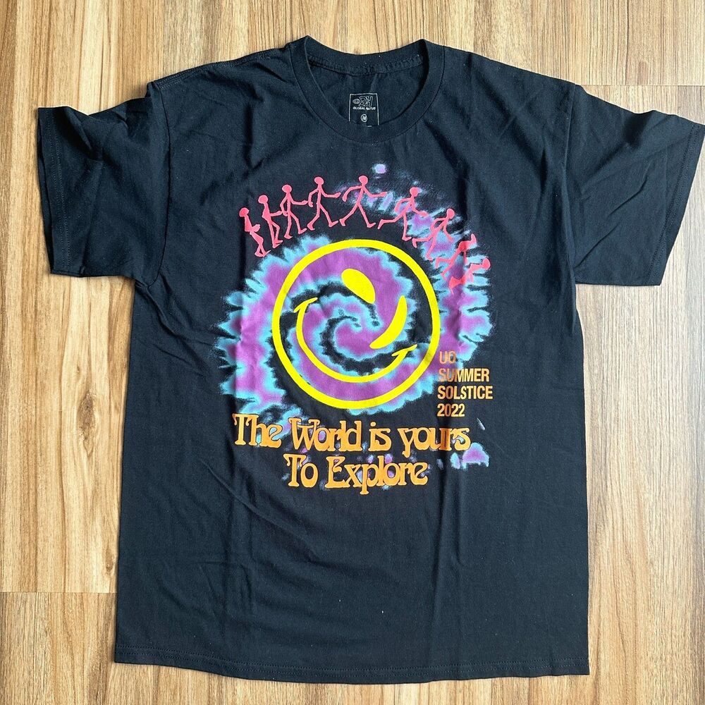 Global Hiatus Black UO Summer Solstice World Explore Trippy T-Shirt Men's Size M